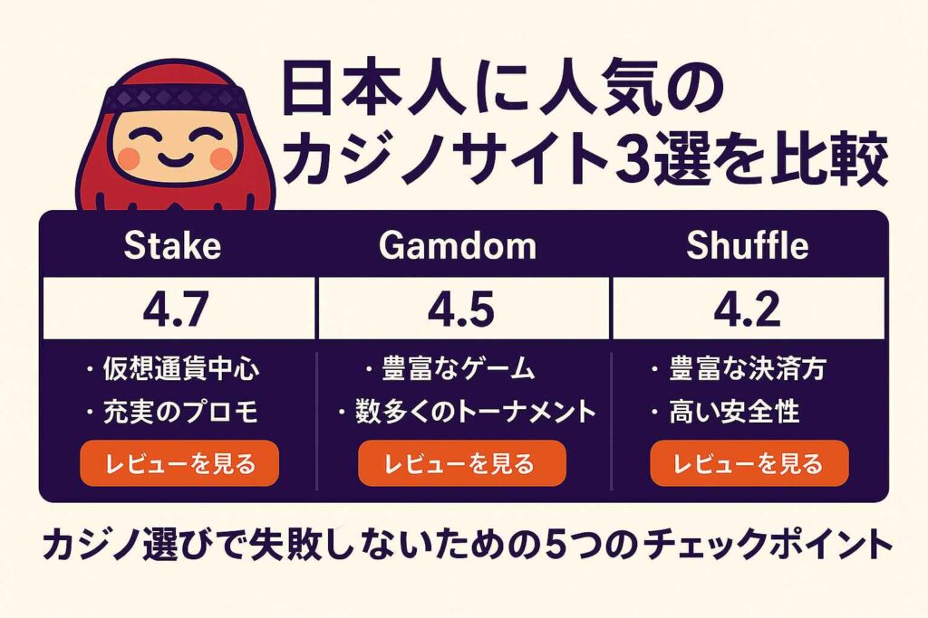 日本人に人気のカジノサイト3選を比較