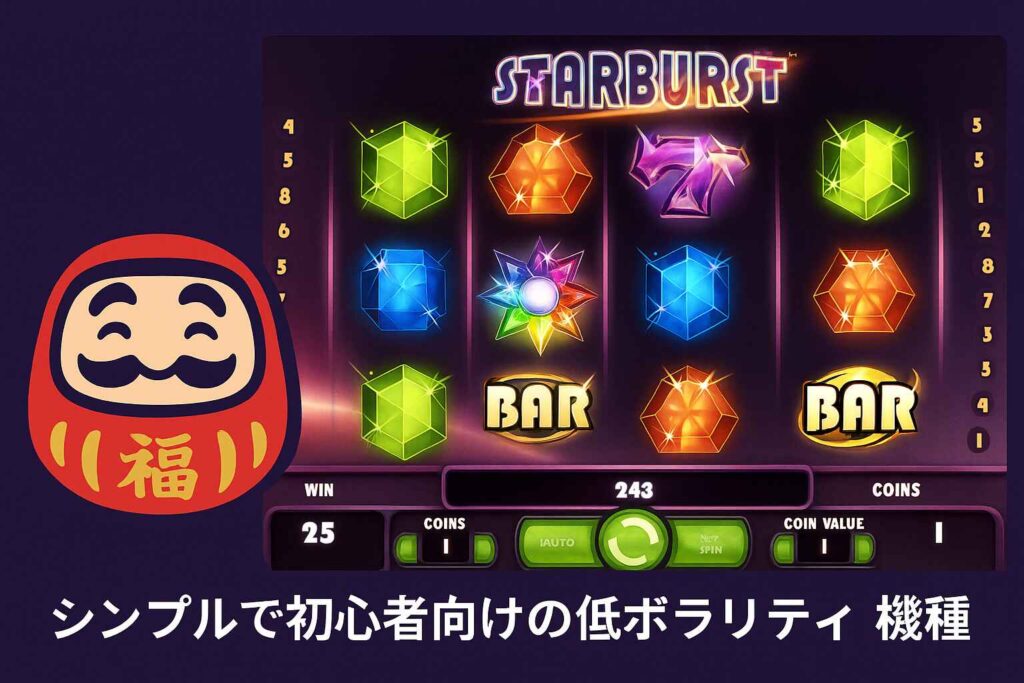 Starburstのスロット画面｜シンプルで初心者向けの低ボラリティ機種