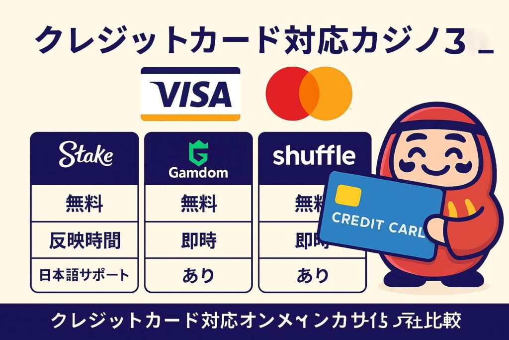 クレジットカード対応オンラインカジノ3社比較|VISA・Mastercard・手数料