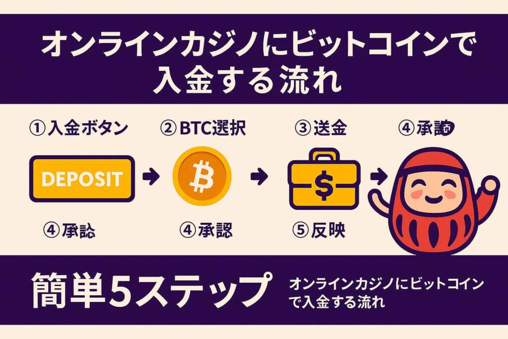 オンラインカジノにビットコインで入金する流れ|簡単5ステップ