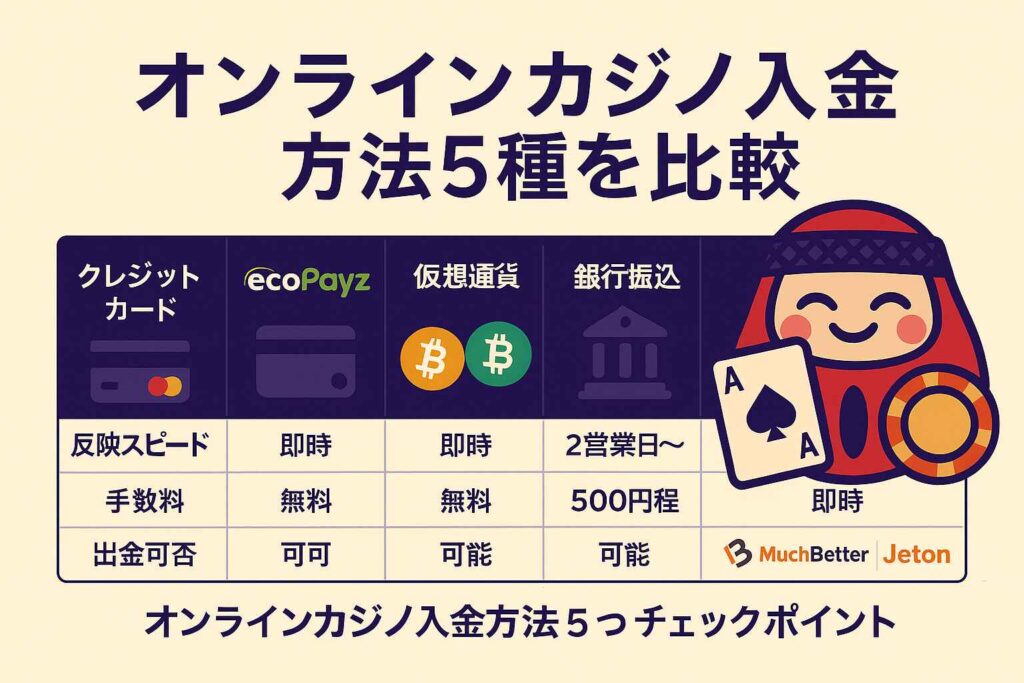 オンラインカジノ入金方法5種を比較