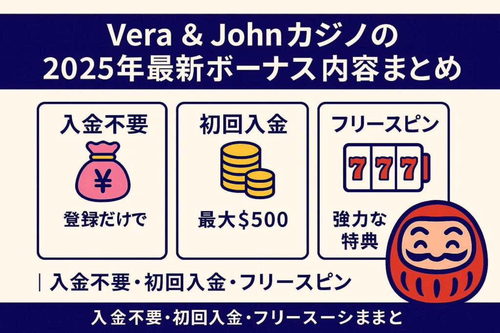 Vera & Johnカジノの2025年最新ボーナス内容まとめ|入金不要・初回入金・フリースピン