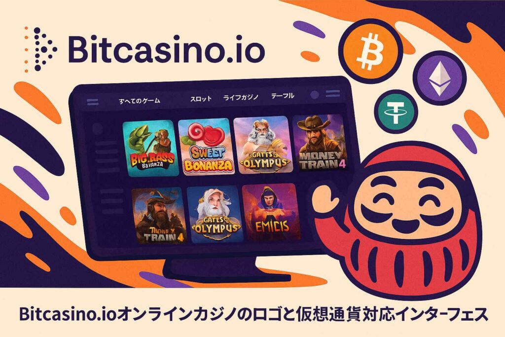 Bitcasino.ioオンラインカジノのロゴと仮想通貨対応インターフェース