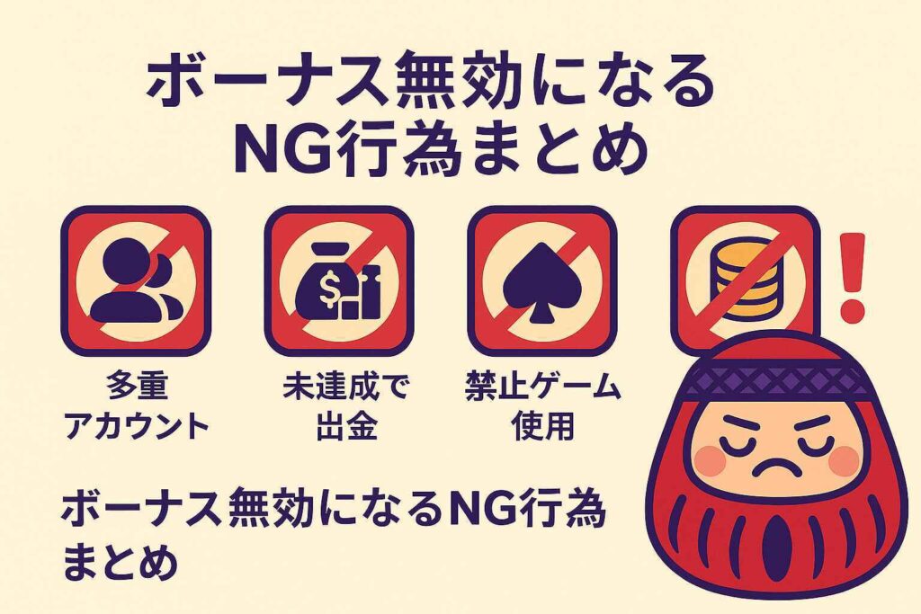 ボーナス無効になるNG行為まとめ