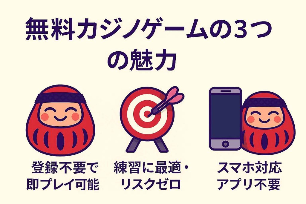 無料カジノゲームの3つの魅力｜登録不要・リスクゼロ・スマホ対応