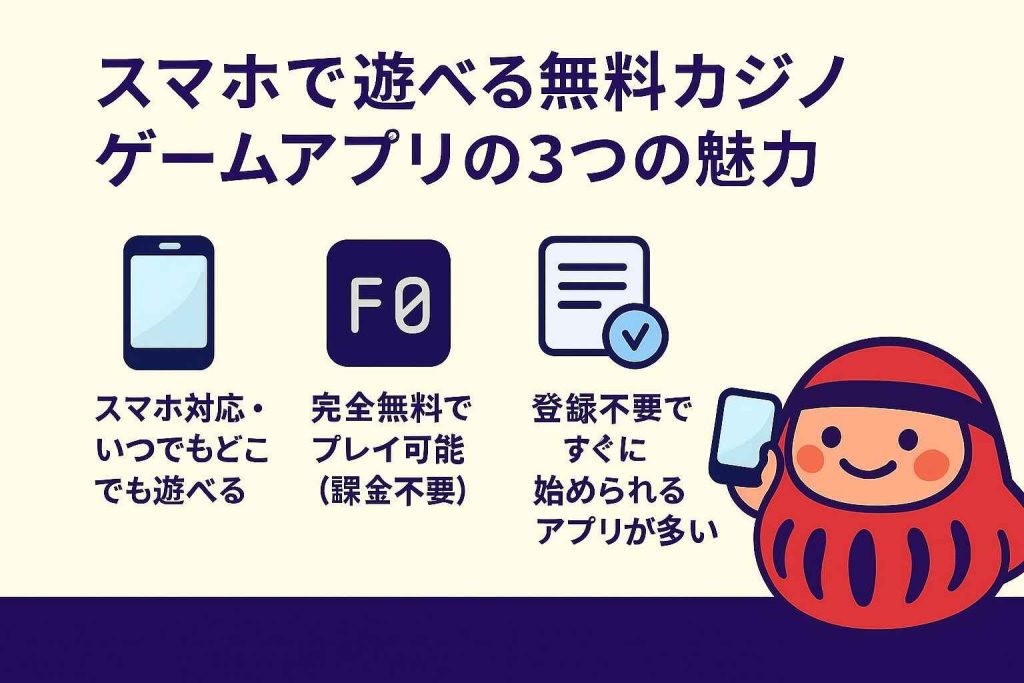 スマホで遊べる無料カジノゲームアプリの3つの魅力|手軽・無料・登録不要
