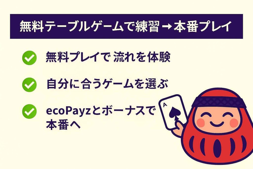 無料テーブルゲームで練習 → 本番プレイへの3ステップ