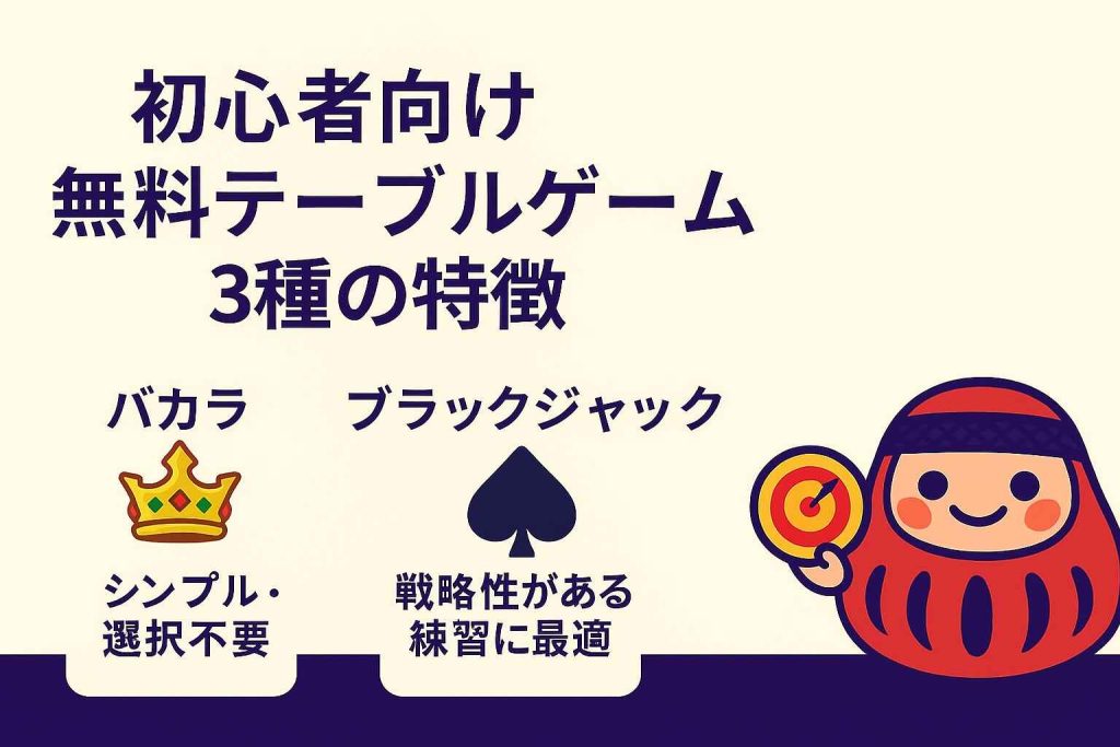初心者向け無料テーブルゲーム3種の特徴|バカラ・ブラックジャック・ルーレット