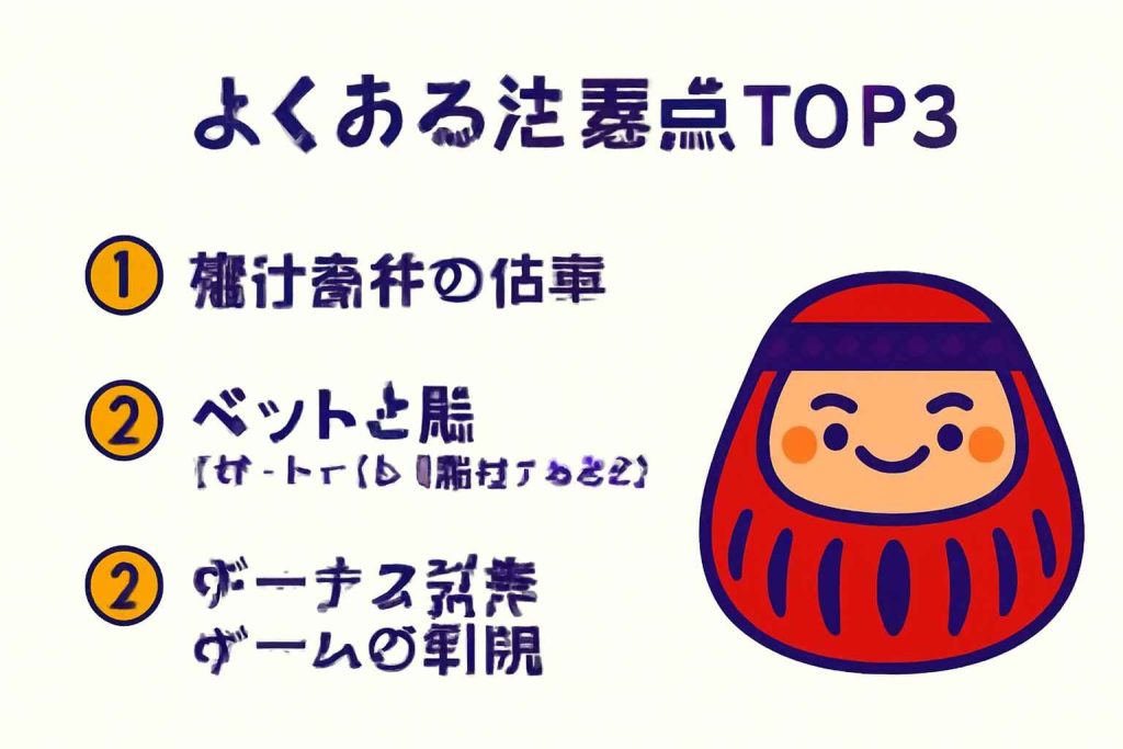 初回入金ボーナス利用時に注意すべき3つのポイントのチェックリスト図解