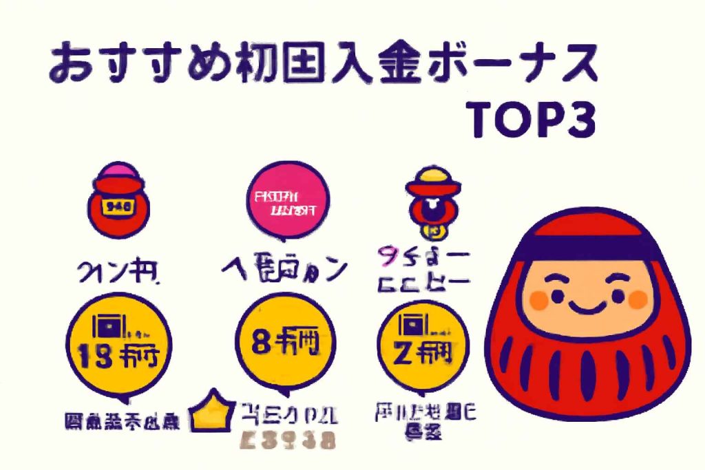 おすすめ初回入金ボーナスTOP3の比較インフォグラフィック(カジ旅・ベラジョン・ラッキーニッキー)
