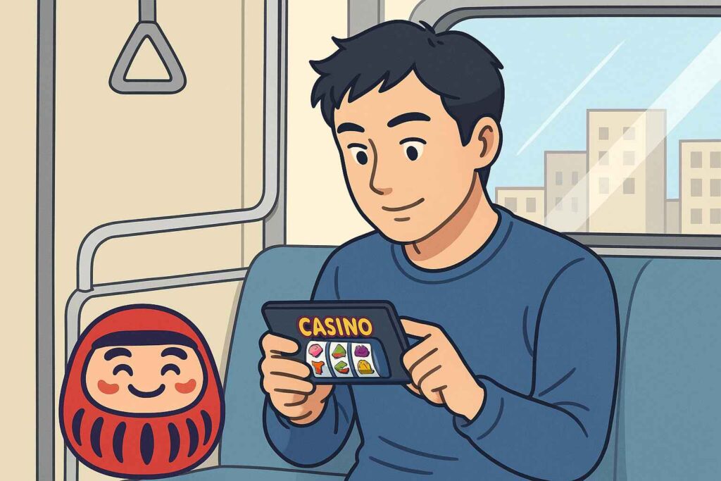 スマホでオンラインカジノをプレイする日本人ユーザーのイメージ