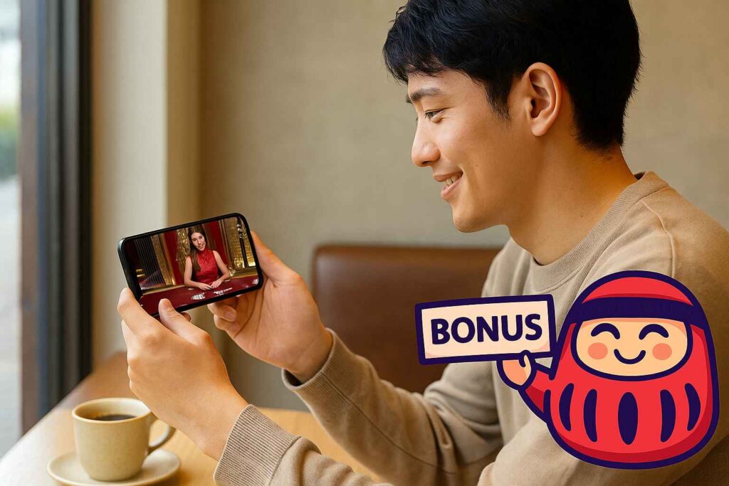 日本人プレイヤーがスマホでライブバカラを楽しむイメージ