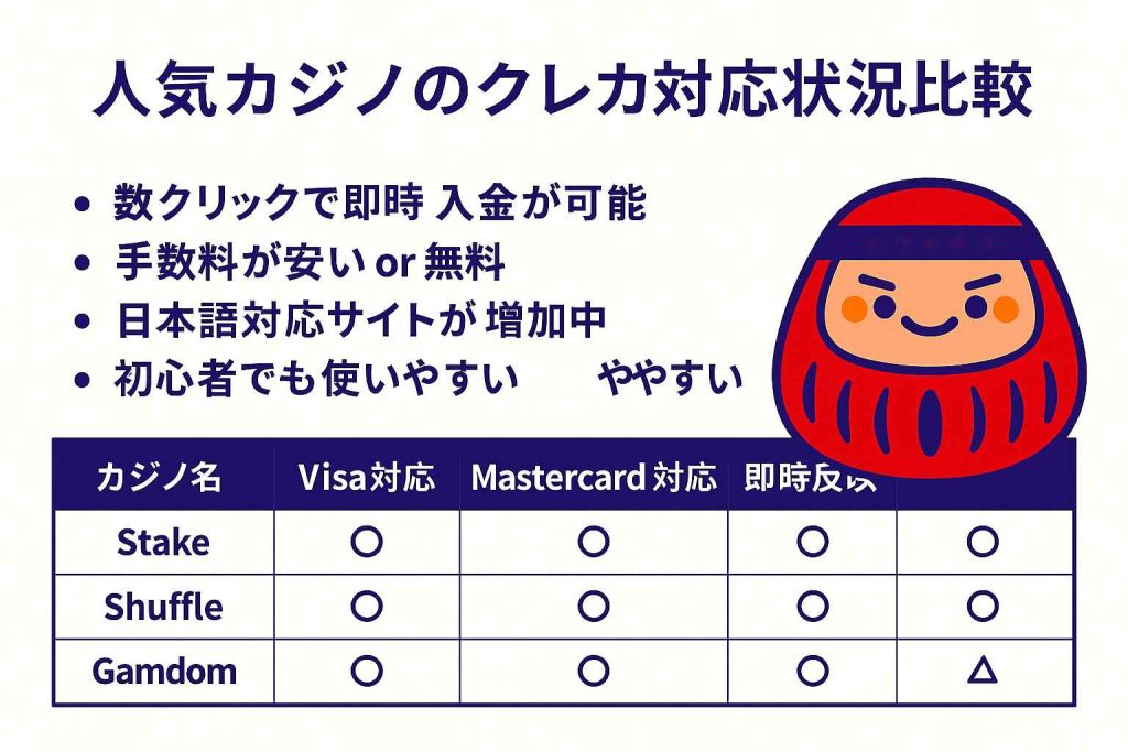 クレジットカード対応オンラインカジノ比較表|対応ブランドとサポート体制