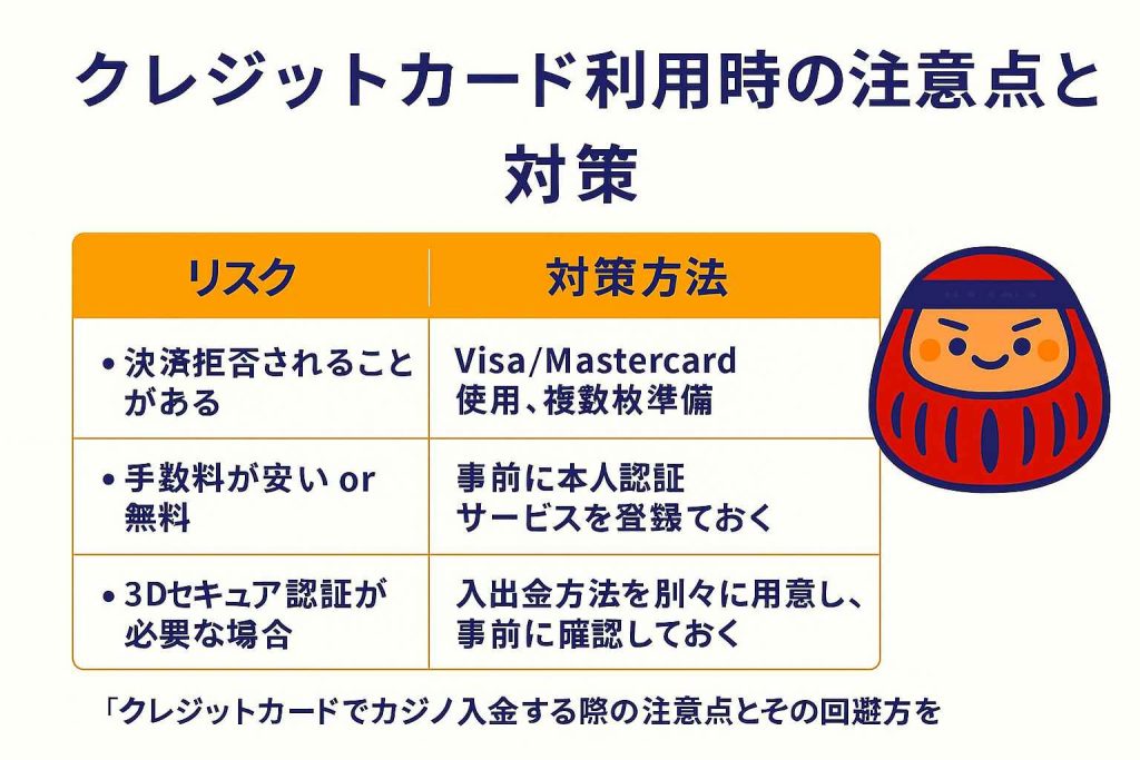 クレジットカードでカジノ入金する際の注意点とその回避策